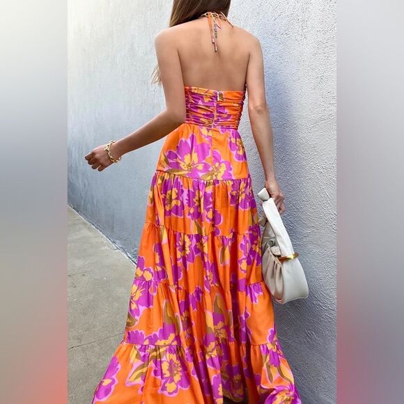NWT Runway The Label Orchid Maxi Dress in Orange Floral Size XL - Picture 3 of 11